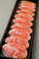 Premium raw japanese beef sliced on plate