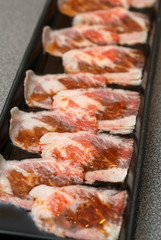 Premium raw japanese beef sliced on plate