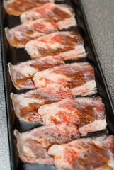 Premium raw japanese beef sliced on plate