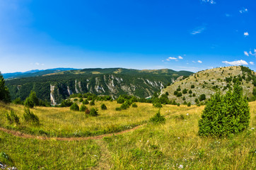 Fototapeta na wymiar Landscape around river Uvac gorge at sunny summer morning, southwest Serbia