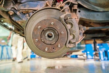 Maintenance scene : Cars Disk Brake System - close up with copy space
