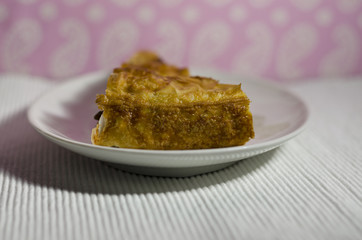 Homemade traditional bulgarian food banitsa stuffed with cheese