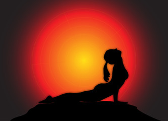 Yoga Cobra Pose Sun Background