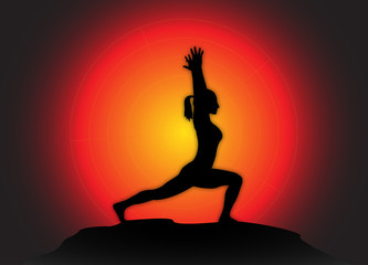 Yoga High Lunge Pose Sun Background