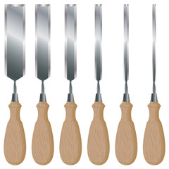 Chisel set isolated on white background. Knife with cutting set isolated on white background.