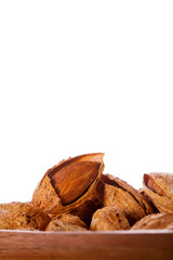 Almonds in the shell, close-up.