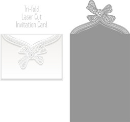 Tri-fold Laser Cut Invitation Card. Laser-cut pattern for invitation card for wedding. Wedding invitation envelope template.