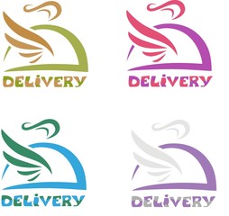 Food delivery logo with fast dish: four different color set