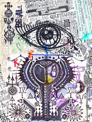 Fototapeten Einbildung Manoscritto e carte con schizzi e disegni astrologici e esoterici  © Rosario Rizzo