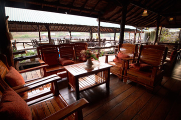 cafe with wooden furniture