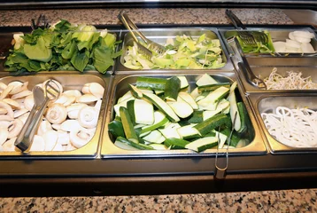 Fotobehang mix of raw vegetables with mushrooms and zucchini in the school © ChiccoDodiFC