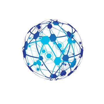 Global Network On White Background - Vector Illustration, Graphic Design. Point And Curve Constructed The Sphere