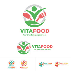 Healthy Food Logo, People with Fork and Spoon Log