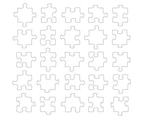 Twentyfive jigsaw shapes