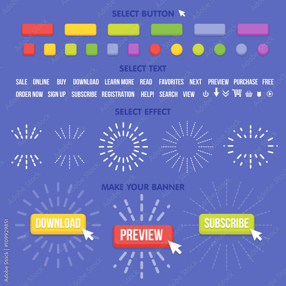 Poster buttons maker constructor. create your banner for web, presentation, game