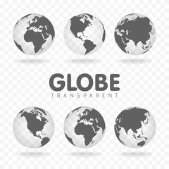 Vector Illustration of gray globe icons with different continents