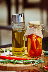 fresh olive oil, rosemary,garlic and chilli with cherry tomatoes