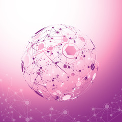 Global Network On Violet Background - Vector Illustration, Graphic Design. Point And Curve Constructed The Sphere 