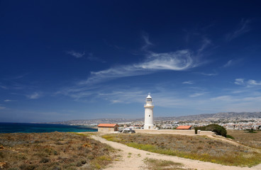 Fototapeta na wymiar Panorama of old lighthouse near the city of New Paphos ,Cyprus