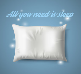 White Pillow with magic on Blue Background, Real Shadow. Vector illustration 