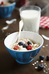 Muesli with blueberry, cherry and coconut