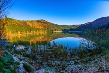 Natural lake inside vulcano, Carpathian Mountains, Romania