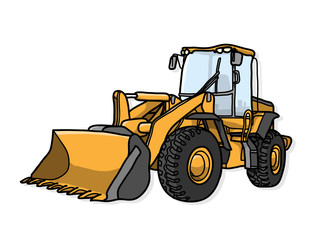 Bulldozer, a hand drawn vector illustration of a bulldozer with shadow backdrop (on separate group).