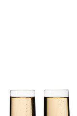 cropped image of champagne glass beside each other over plain white background.