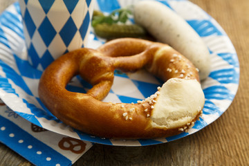 Brezel bread with white sausage