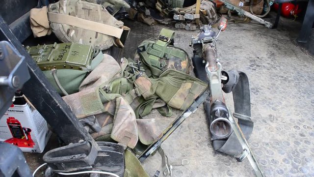 Public exhibition of military equipment, weapon and celebration of 2-year anniversary of creation of the regiment "Azov". Berdyansk, Ukraine, on May 5, 2016.