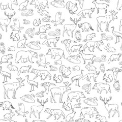 Hand drawn forest animals. Animals seamless background. Vector