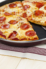 pizza in pan.
