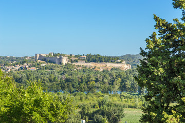 Fototapeta na wymiar Avignon, France. View fort of Saint-Andre from the Rock-de-Dome hill 