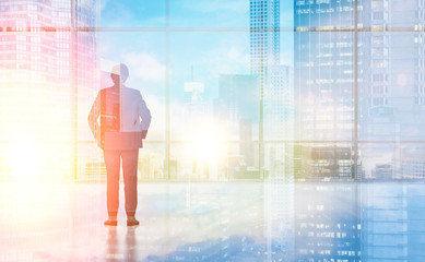 Businessman silhouette double exposure