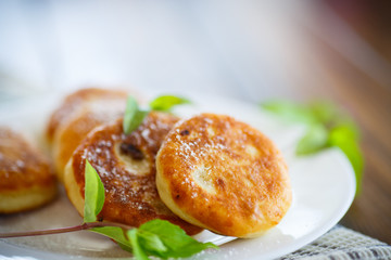 sweet cheese pancakes on a plate 