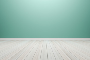 Empty interior light green room with wooden floor, For display o