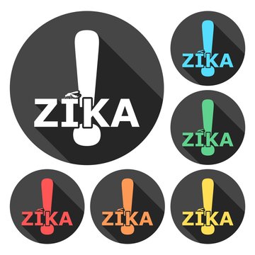 Zika virus icons set with long shadow
