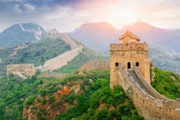 Papier Peint photo Lavable Mur chinois La magnifique Grande Muraille de Chine au coucher du soleil
