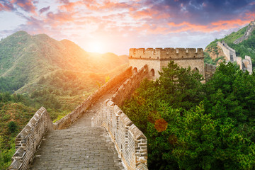 The magnificent Great Wall of China in the sunset