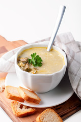 creamy soup with croutons