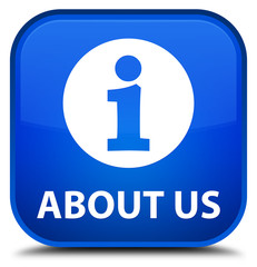 About us blue square button