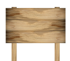 Wooden sign isolated on white background.