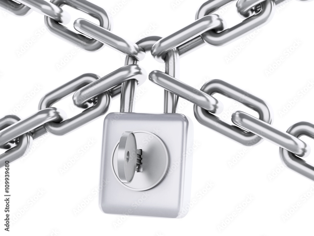 Poster 3d chain with padlock. security concept.