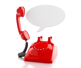 3d red telephone and blank speech bubble.