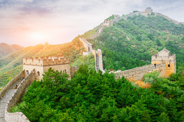 The magnificent Great Wall of China in the sunset