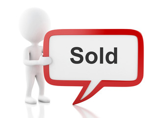 3d White people with speech bubble that says Sold.