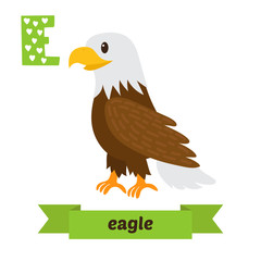 Eagle. E letter. Cute children animal alphabet in vector. Funny