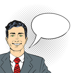 Vector hand drawn pop art illustration of happy smiling businessman