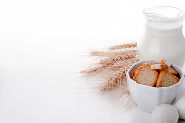 Crouton stack in a porcelain bowl