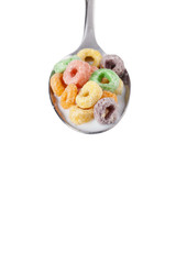 colorful cereal in spoon.